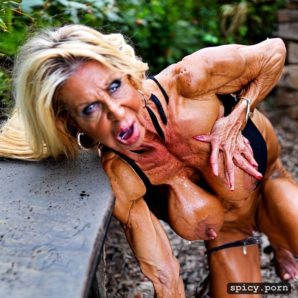 muscled, fake tits, deep navel, spreading legs with huge meaty and juicy pussy taking dick in cowgirl position - #main