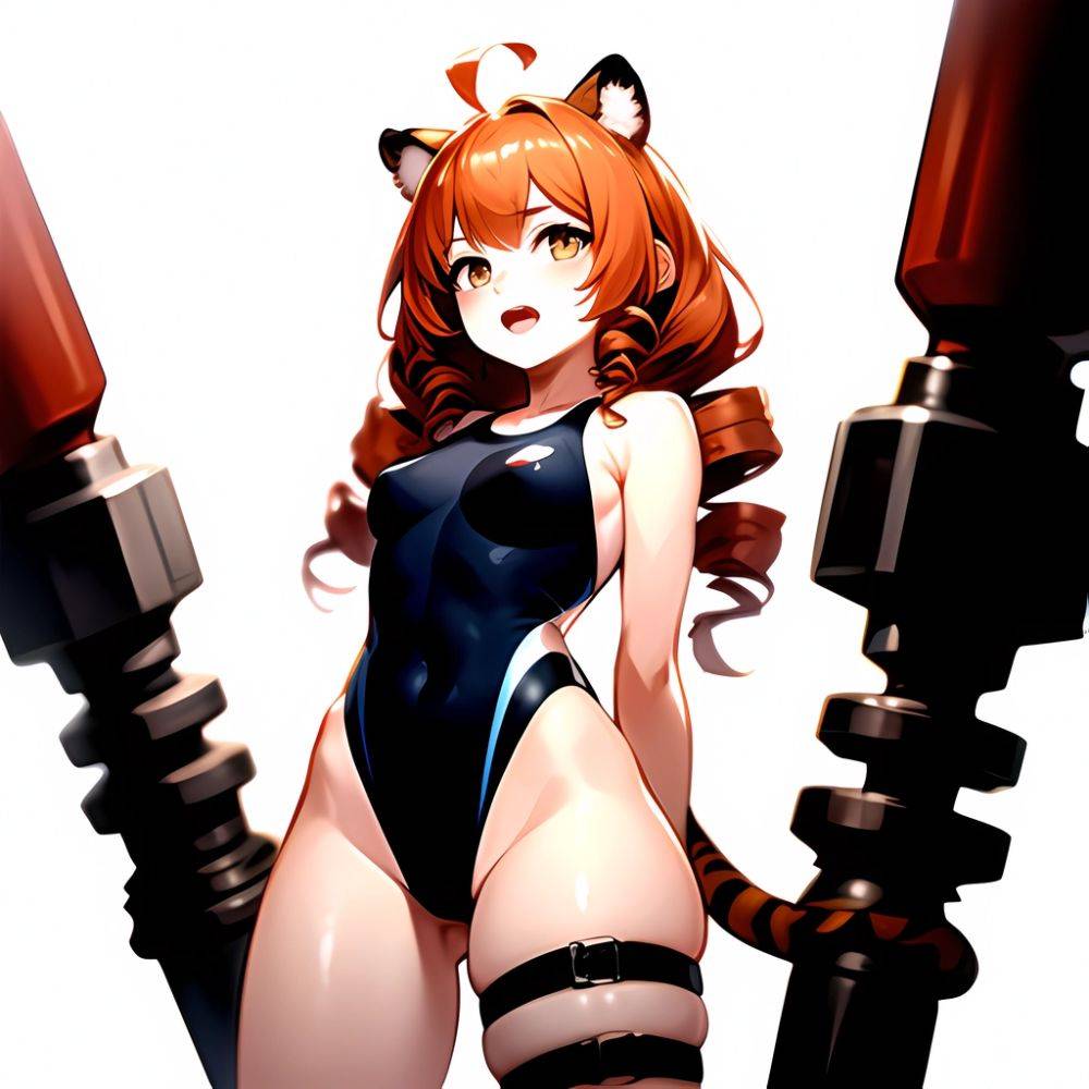 1girl Ahoge Animal Ears Arknights Black One Piece Swimsuit Blush Center Opening Drill Hair Drill Sidelocks Groin Highres Invisib, 399605074 - AIHentai - #main