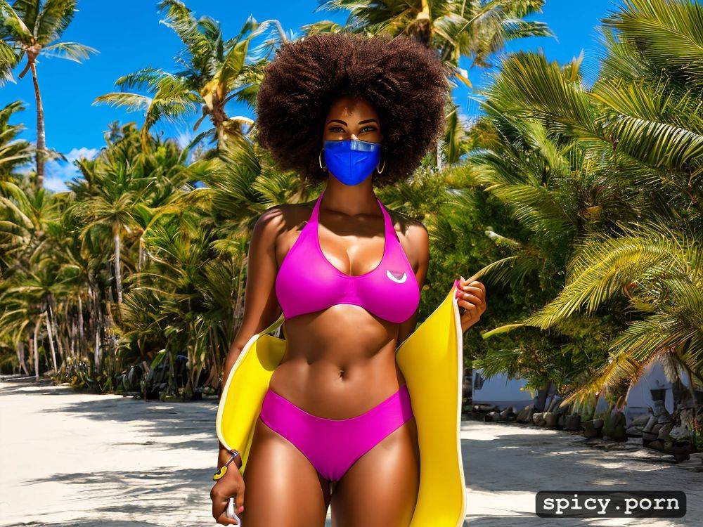 elegant, black woman, natural big boobs, vibrant colors, short frizzy hair - #main