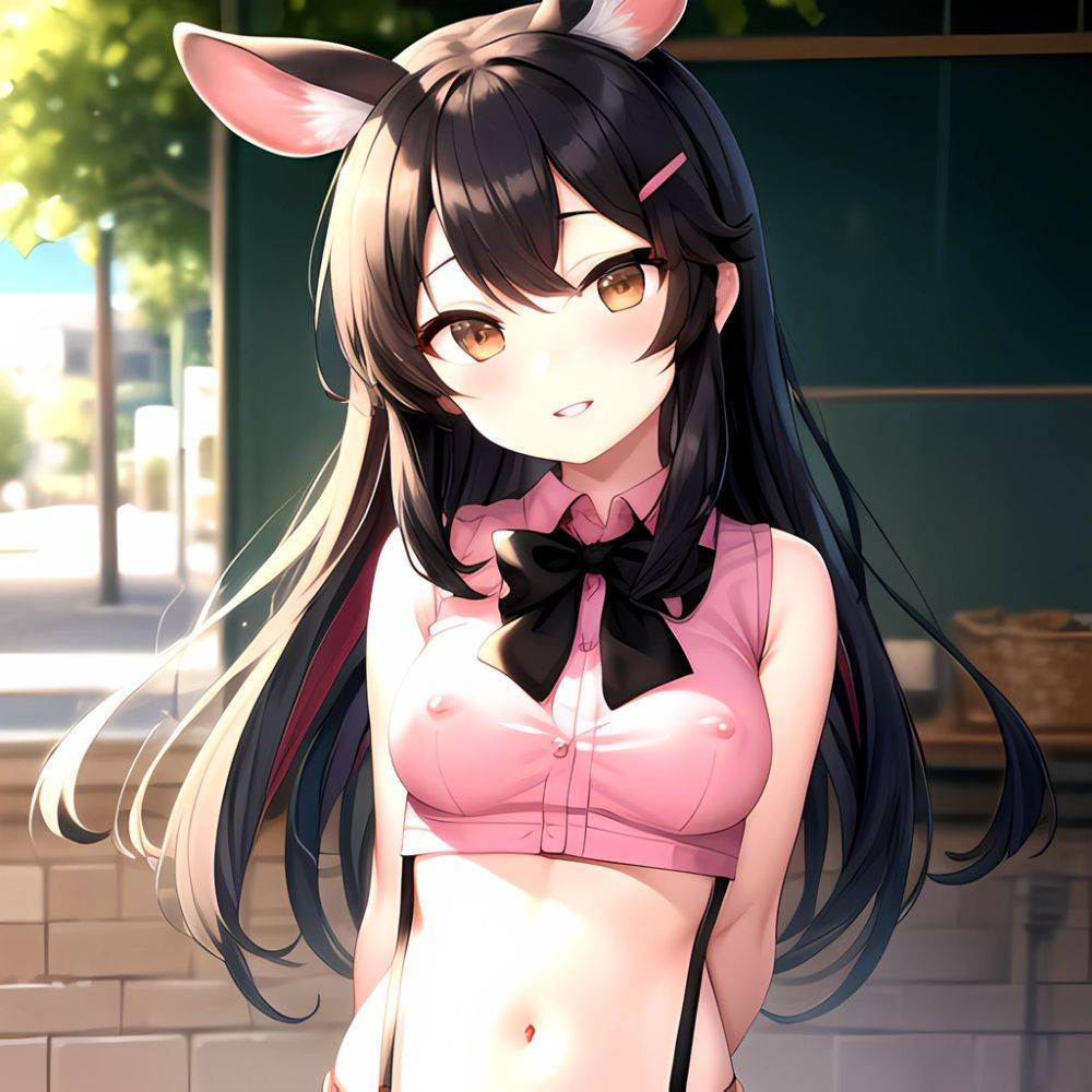 1girl Aardvark Kemono Friends Animal Ears Bare Shoulders Black Bow Black Bowtie Black Hair Bow Bowtie Breasts Brown Eyes Cropped, 2358471625 - AIHentai - #main