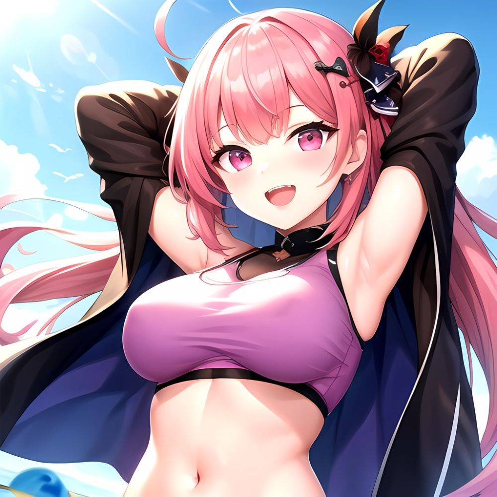 1girl D Absurdres Armpits Arms Behind Head Azur Lane Blush Breasts Bremerton Azur Lane Crop Top Highres Large Breasts Looking, 887511732 - AIHentai - #main