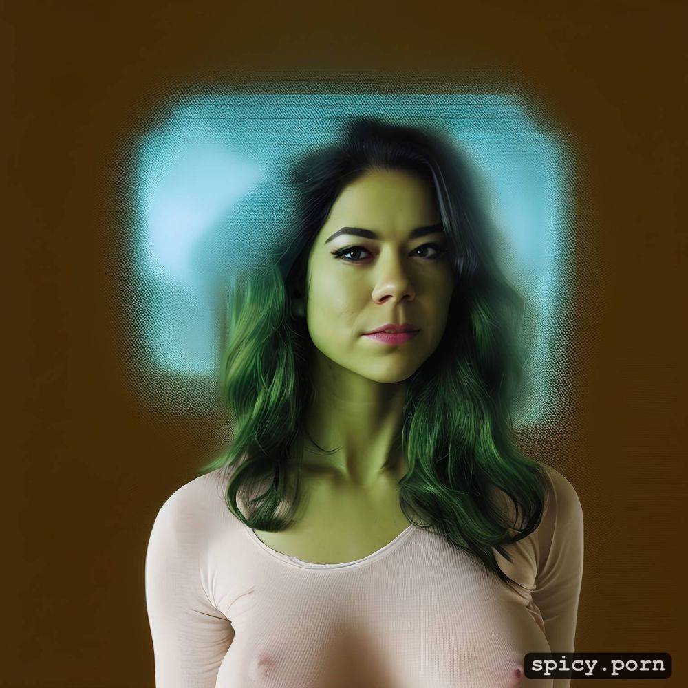 visible nipples, 8k, torn clothes, highres, green tatiana maslany in courtroom as she hulk saggy breasts - #main