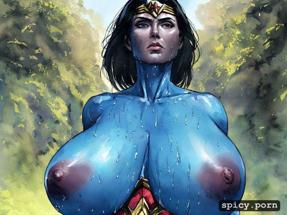 wonder woman, sweaty skin, massive round tits, in bright sunlight - #main