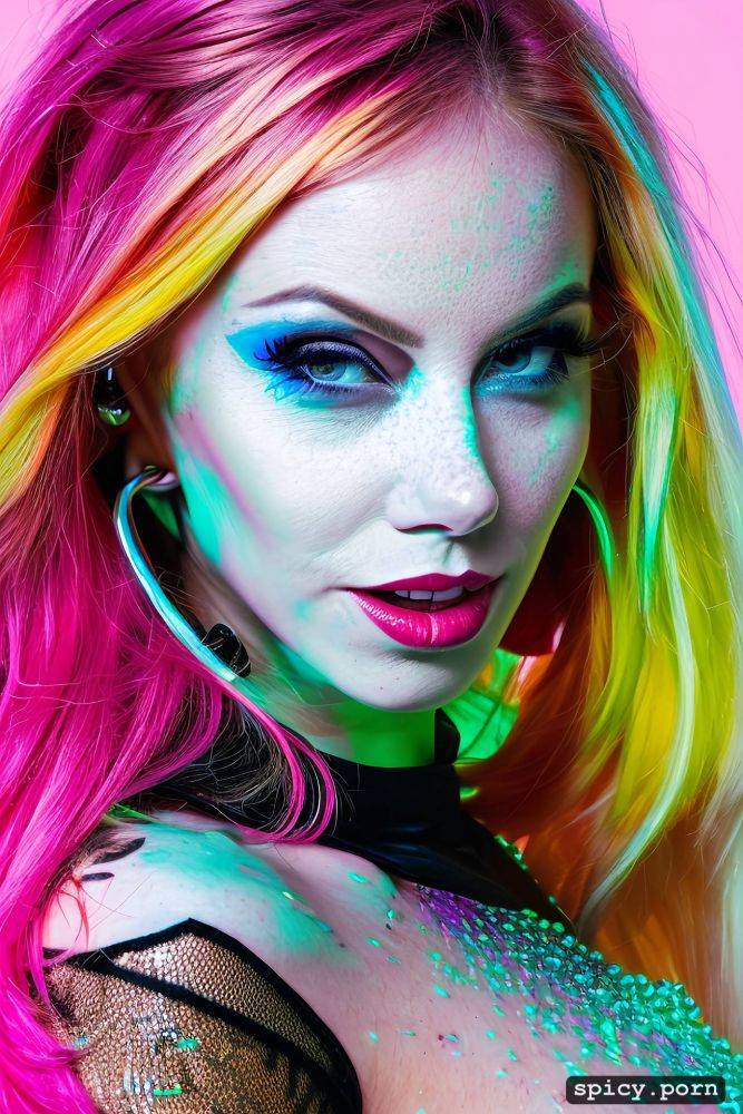 emma stone has c cup boobs, neon lights, long hair, high makeup - #main
