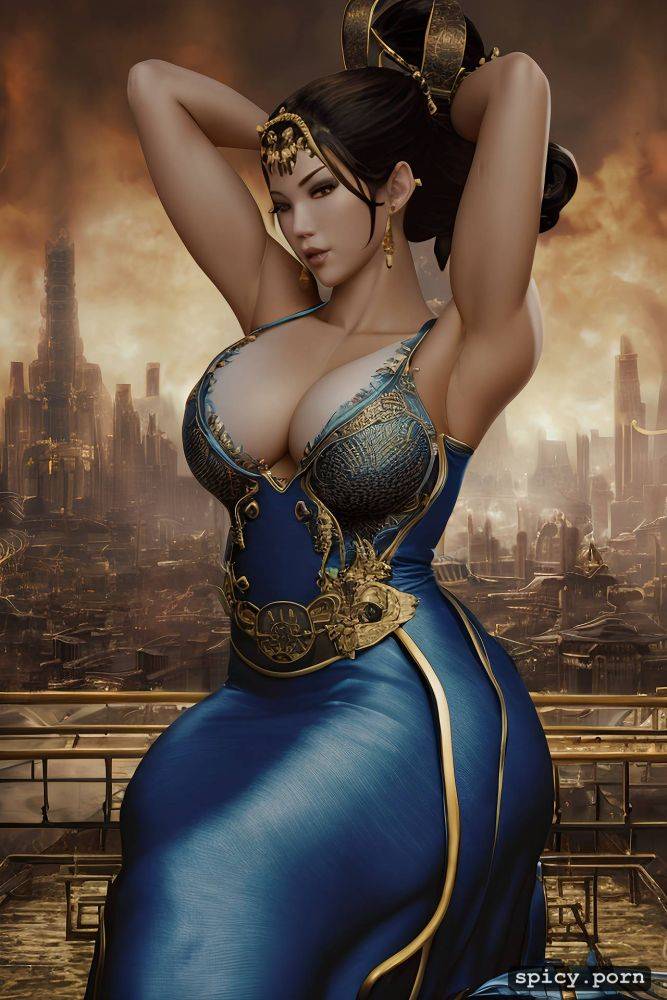 small tits with big hips, long dark blue dress, shaolin kung fu - #main