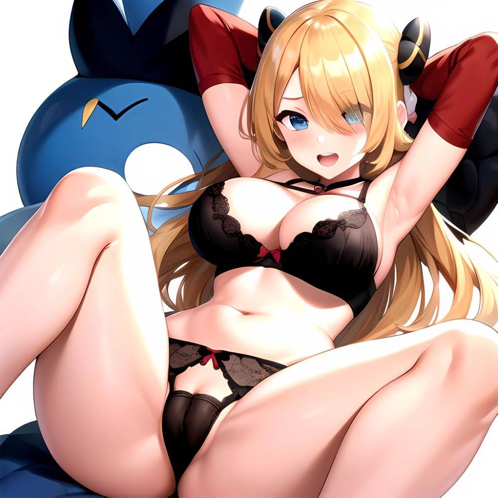 1boy 1girl Armpits Arms Behind Head Arms Up Black Bra Black Panties Blonde Hair Blue Eyes Blush Bra Breasts Clitoris, 1565577923 - AIHentai - #main