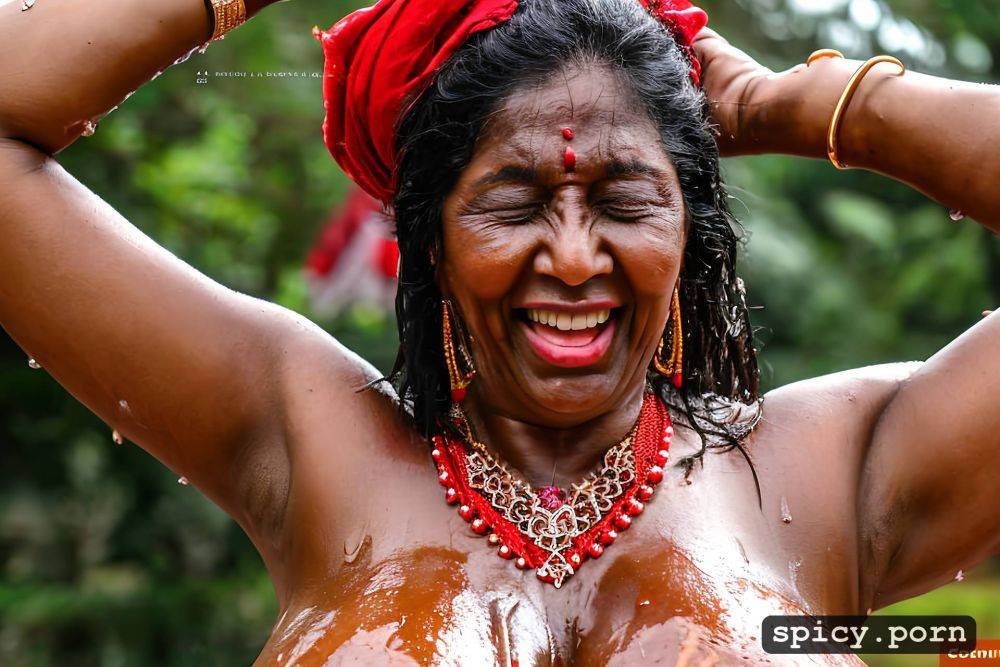 black skin preety face with big boobs arm up standing zoom hairy armpit sweaty wet - #main