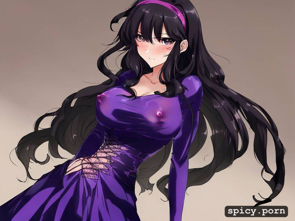 see through clothes, solo female, vulva, dark purple hairband - #main