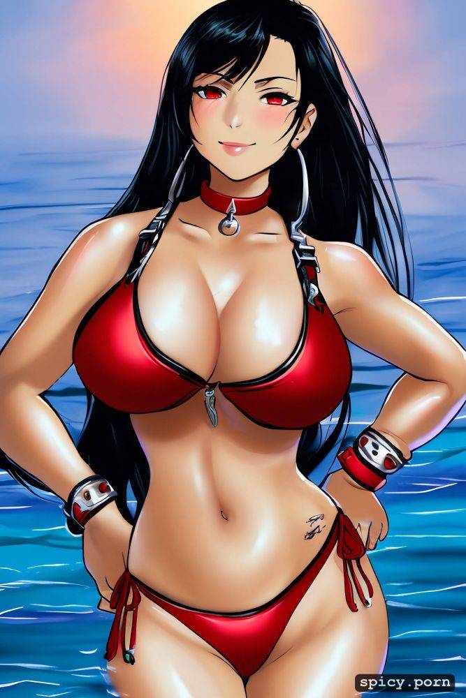 confident smirk, masterpiece, tifa lockhart, tight red bikini - #main