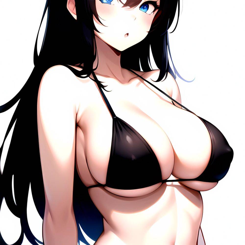 1girl O Absurdres Bikini Black Bikini Black Hair Blue Eyes Breasts Cleavage Collarbone Commentary Request Highres Large Breasts, 4233284281 - AIHentai - #main