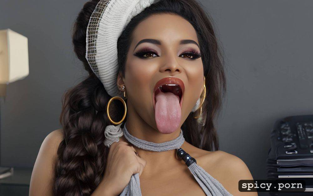 cute face, braided hair, mouth open and tongue out brown eyes - #main