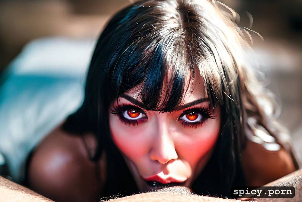 glowing red eyes, small boobs, satisfied look as she drinks the cum down her throat - #main