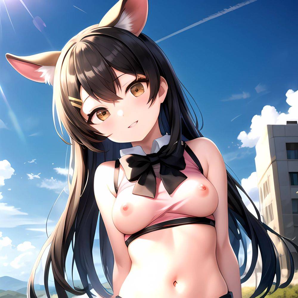 1girl Aardvark Kemono Friends Animal Ears Bare Shoulders Black Bow Black Bowtie Black Hair Bow Bowtie Breasts Brown Eyes Cropped, 982790316 - AIHentai - #main