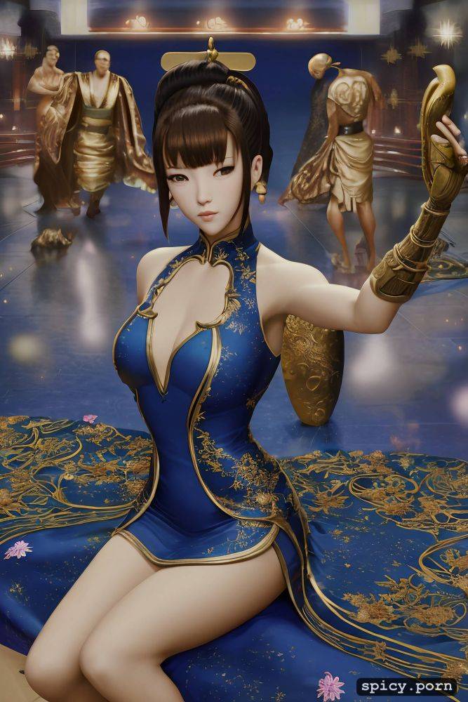 smokey eyes, kick, shaolin kung fu, shoulderless jumpsuit, long dark blue dress - #main
