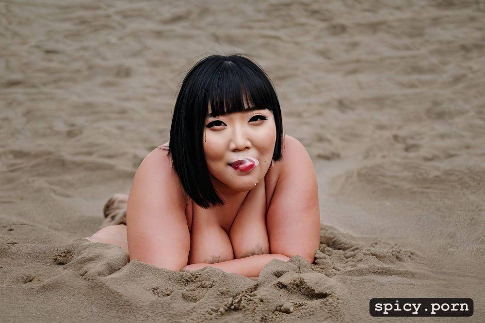 portrait, bobcut hair, precise lineart, on beach, bdsm, korean milf - #main