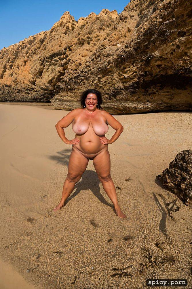 thick hour glass figure, rocky algarve beach, 69 yo, massive natural melons - #main