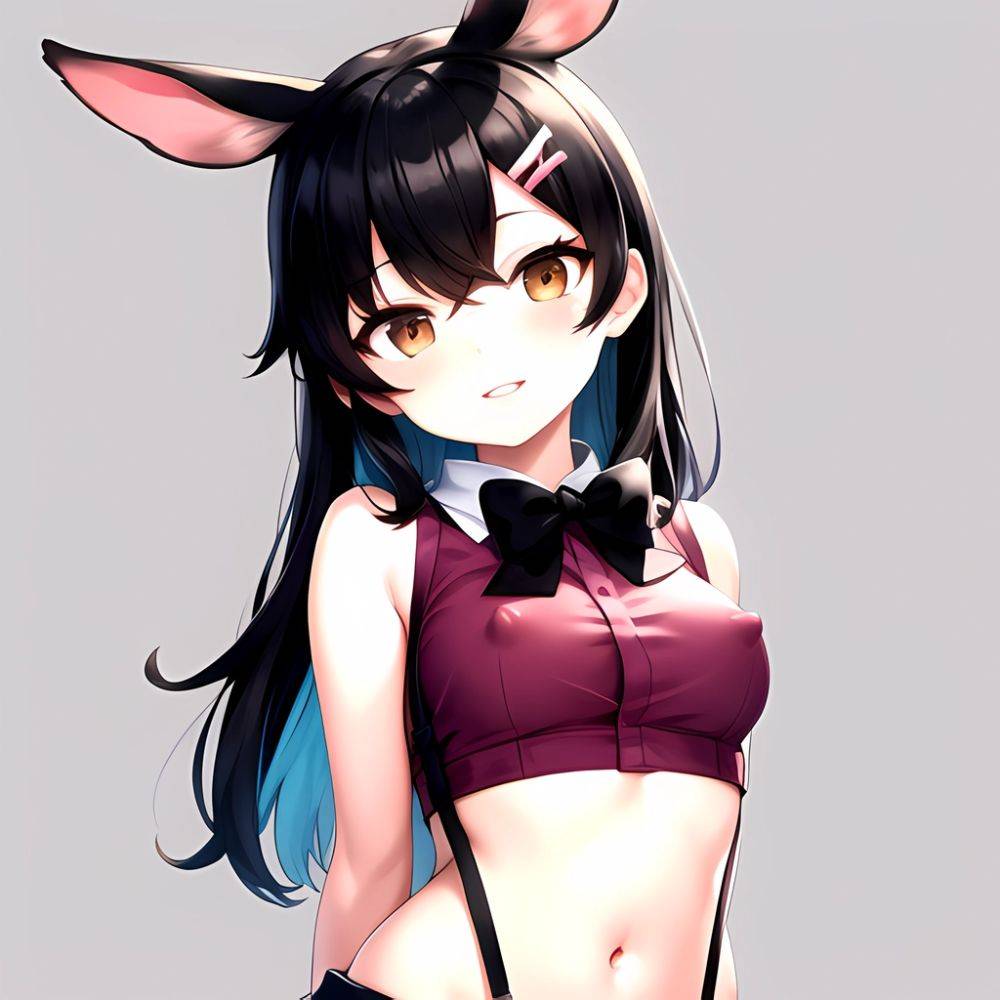 1girl Aardvark Kemono Friends Animal Ears Bare Shoulders Black Bow Black Bowtie Black Hair Bow Bowtie Breasts Brown Eyes Cropped, 1352088965 - AIHentai - #main