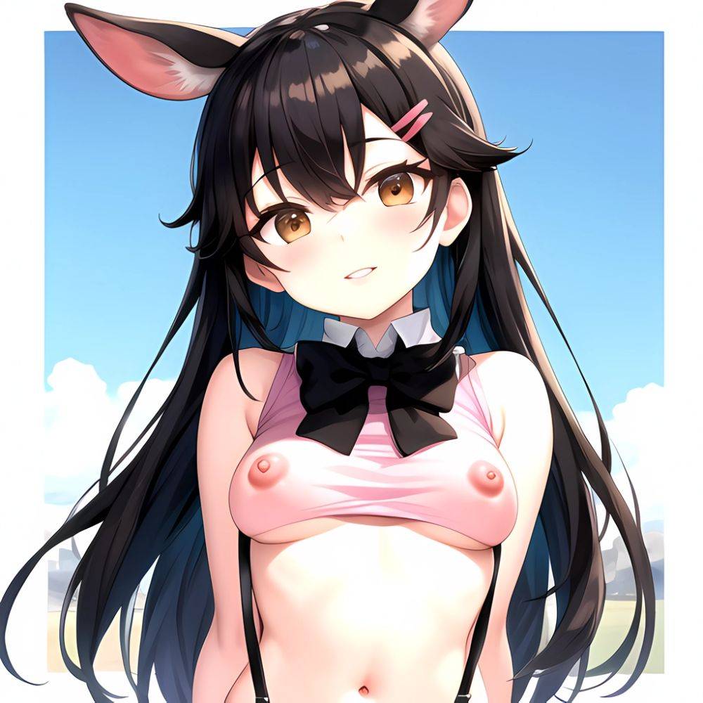 1girl Aardvark Kemono Friends Animal Ears Bare Shoulders Black Bow Black Bowtie Black Hair Bow Bowtie Breasts Brown Eyes Cropped, 1028345361 - AIHentai - #main