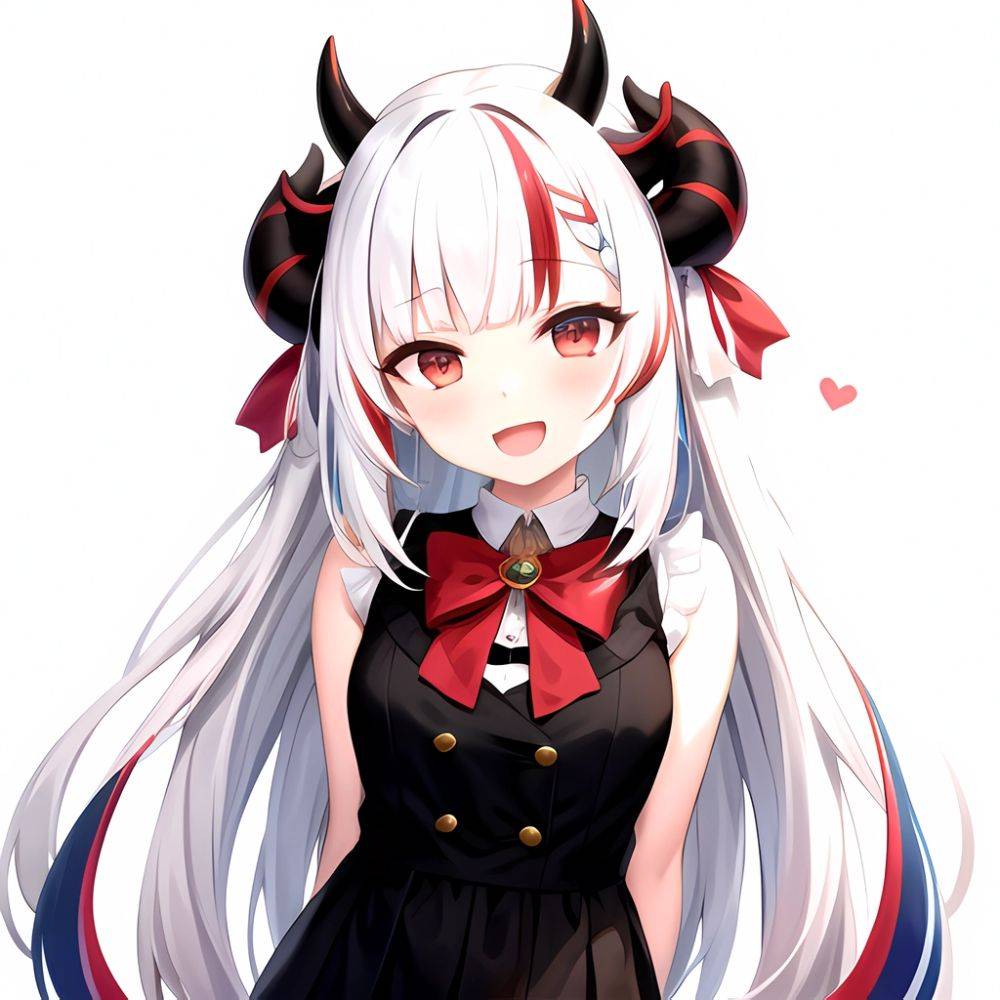 1girl Hololive Horns Long Hair Multicolored Hair Nakiri Ayame Open Mouth Smile Solo Streaked Hair Tonton Utaro White Hair Arms, 2188596602 - AIHentai - #main