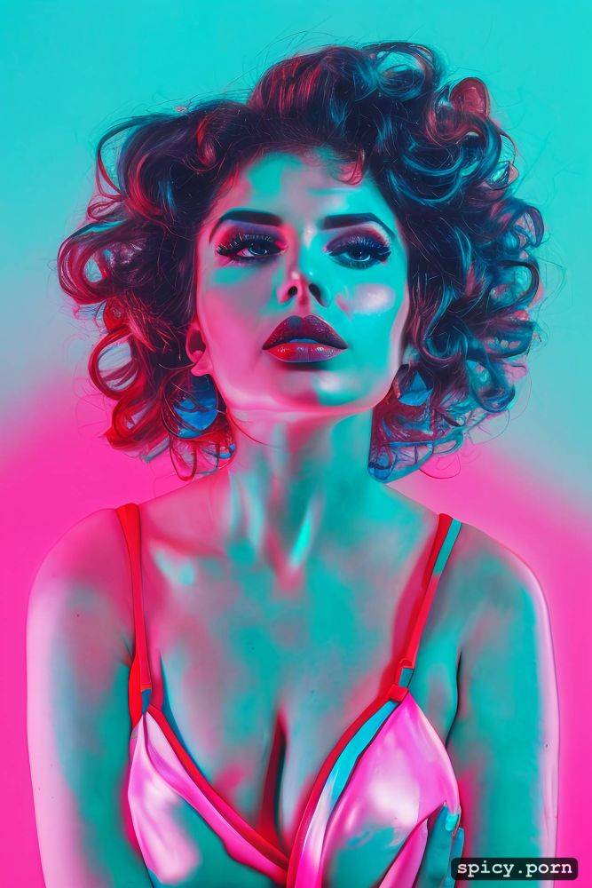 retrowave colours hair, brunette hair, 18 years, beautiful face - #main