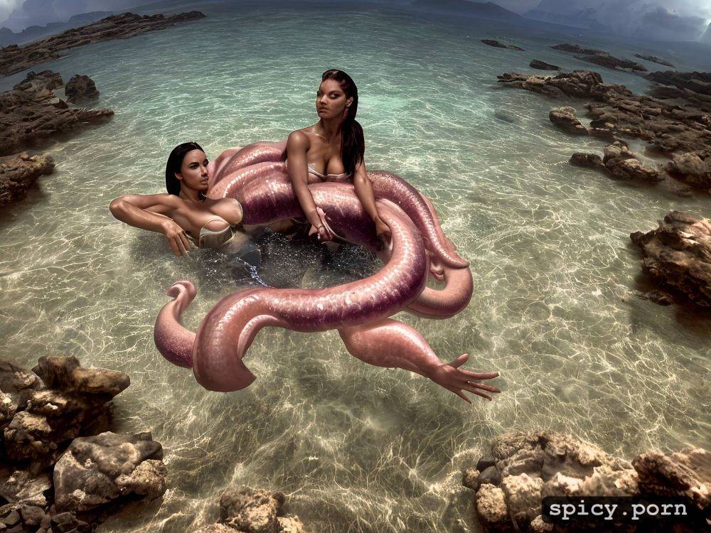 snakes swimming round in scene, underwater diving scenario in the coral island seasite 53 feet below sea level - #main