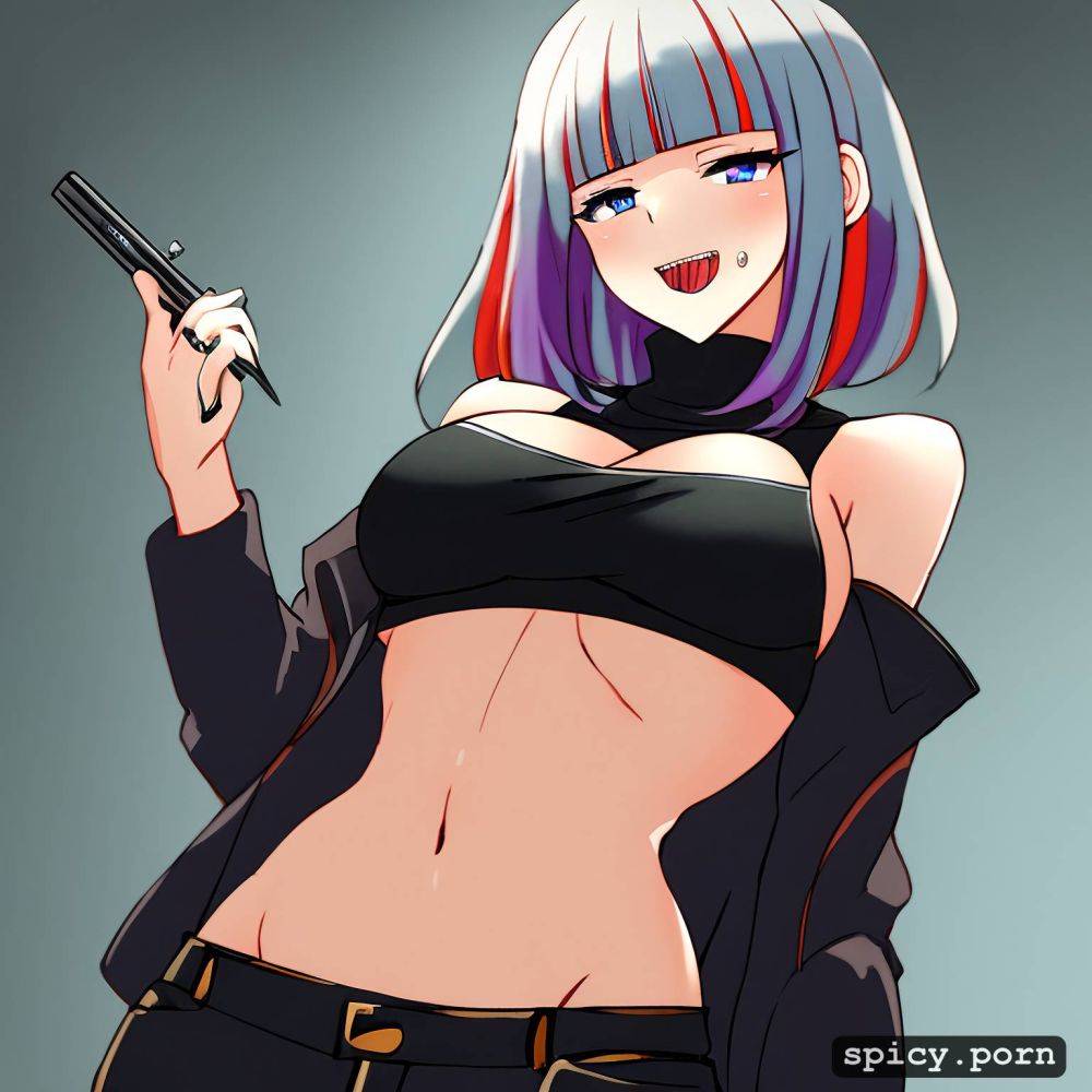 turtleneck, black shirt, gradient hair, sleeveless, small breasts - #main