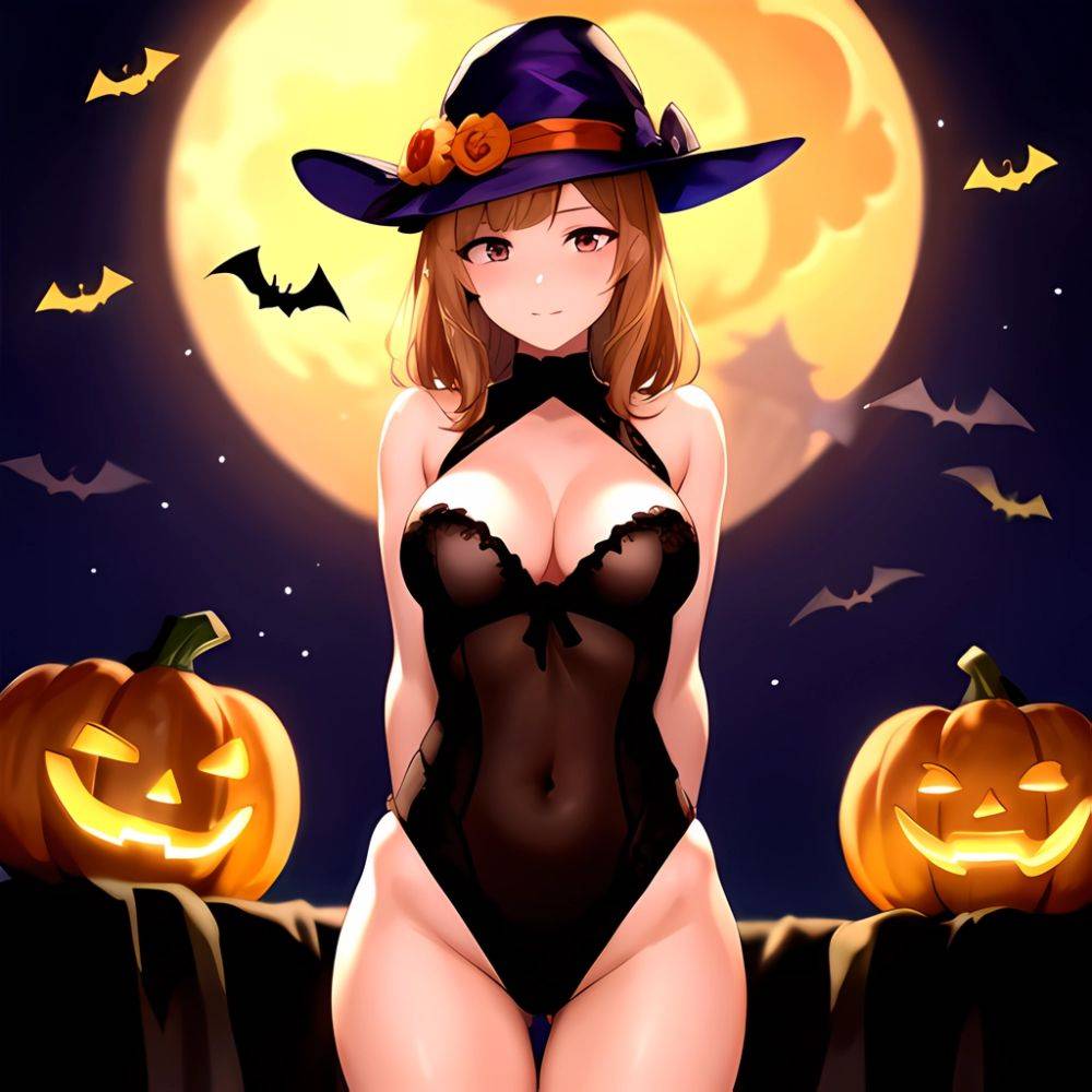 1girl Solo Sexy Outfit Halloween Pumpkins Standing Arms Behind Back, 3995363059 - AIHentai - #main