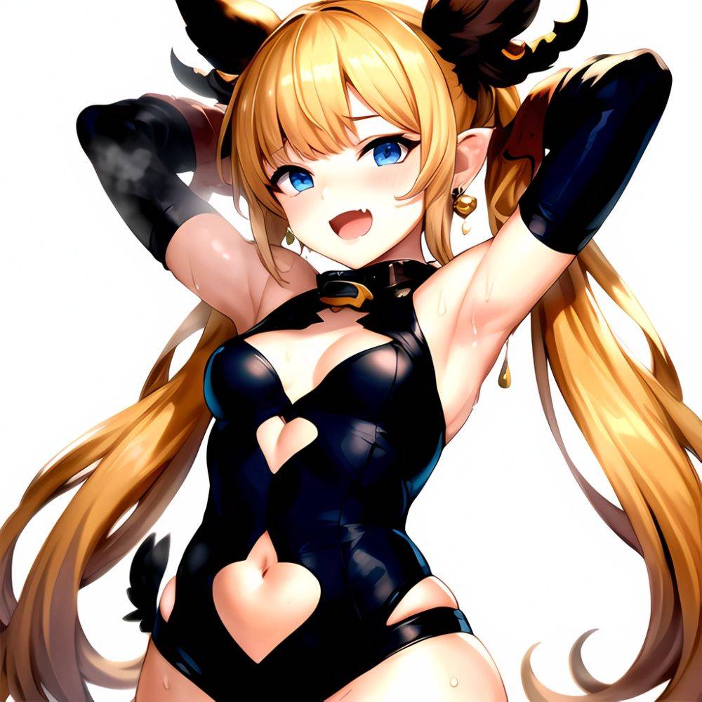 1girl Armpits Arms Behind Head Backlighting Bare Arms Bare Legs Blonde Hair Blue Eyes Blush Breasts Check Commentary Clothing Cu, 1424870969 - AIHentai - #main