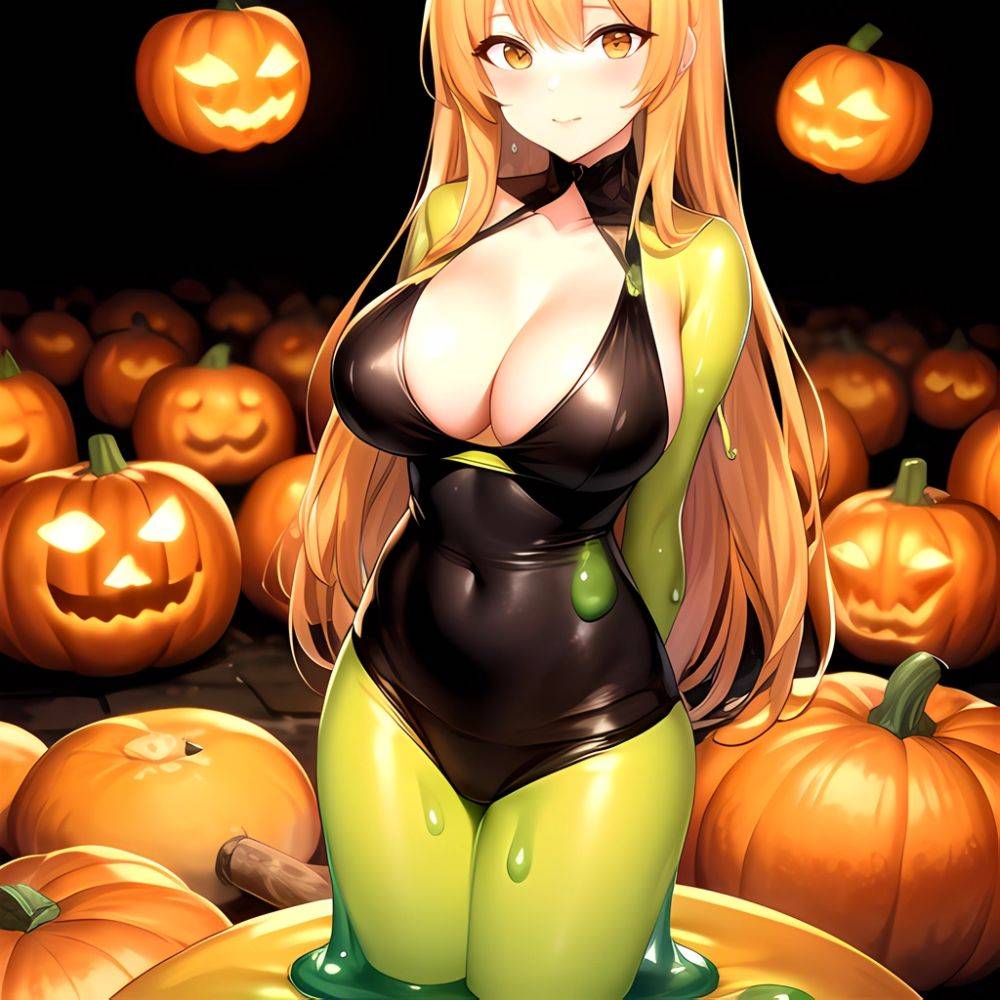 Orange Slime Messy Slime Big Boobs Pov Pumpkins Orange And Black Standing Up Facing The Viewer Arms Behind Back, 340236359 - AIHentai - #main