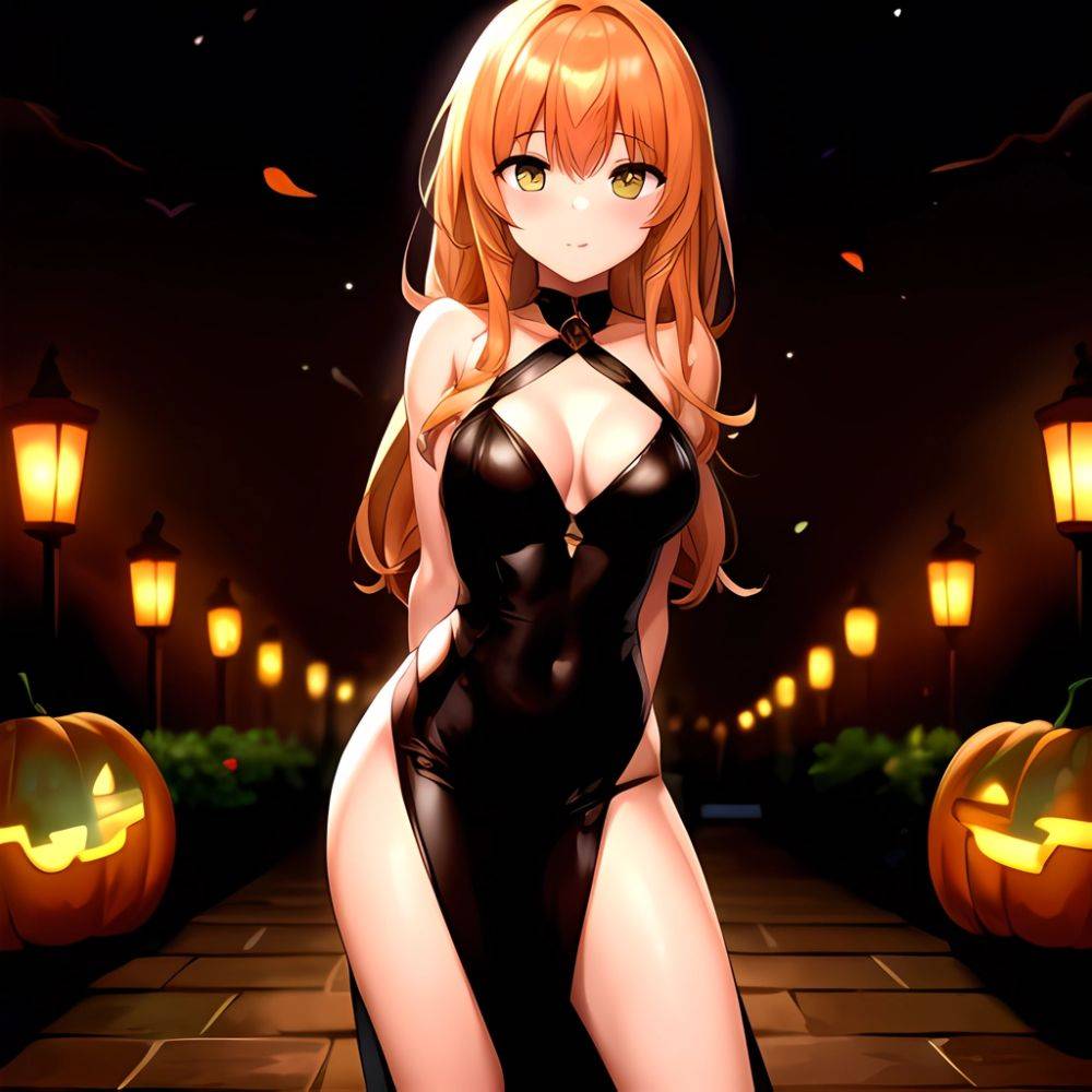 1girl Solo Sexy Outfit Halloween Pumpkins Standing Arms Behind Back, 3076671175 - AIHentai - #main