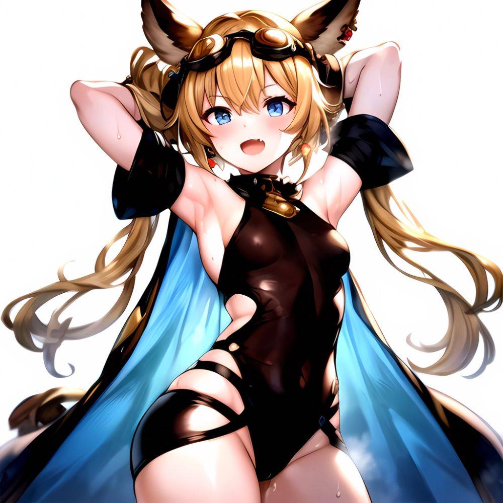 1girl Armpits Arms Behind Head Backlighting Bare Arms Bare Legs Blonde Hair Blue Eyes Blush Breasts Check Commentary Clothing Cu, 3991732858 - AIHentai - #main