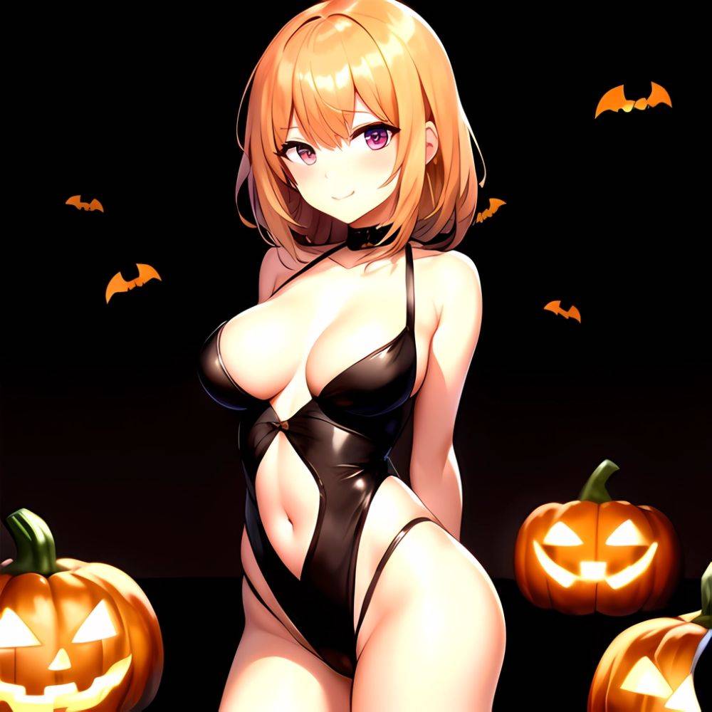 1girl Solo Sexy Outfit Halloween Pumpkins Standing Arms Behind Back, 3840612492 - AIHentai - #main