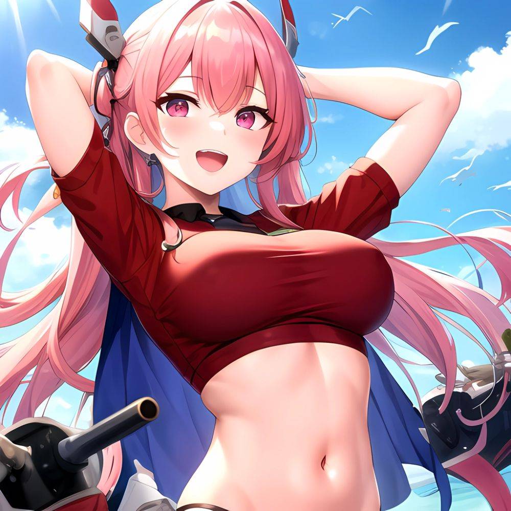 1girl D Absurdres Armpits Arms Behind Head Azur Lane Blush Breasts Bremerton Azur Lane Crop Top Highres Large Breasts Looking, 3085756222 - AIHentai - #main