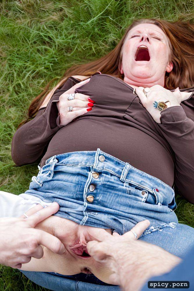 drooping clitoris, auburn hair, color image, green eyes, pretty face - #main