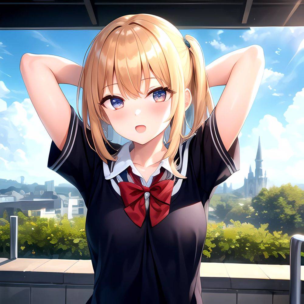 1girl Solo Schoolgirl Pov Arms Behind Head Arms Up, 3426297241 - AIHentai - #main
