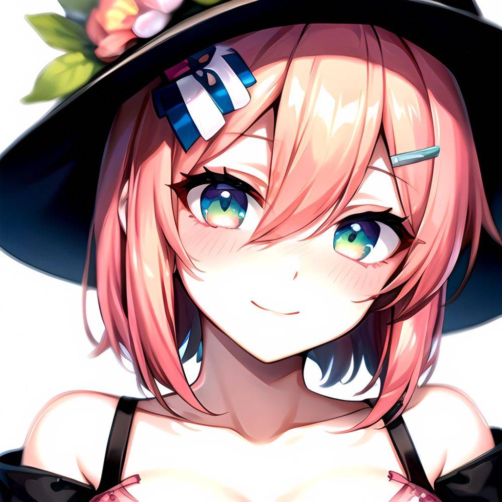 1girl Blush Bob Cut Bra Breasts Cleavage Close Up Closed Mouth Collarbone Commentary Eyelashes Eyes Visible Through Hair Floral, 1912708472 - AIHentai - #main
