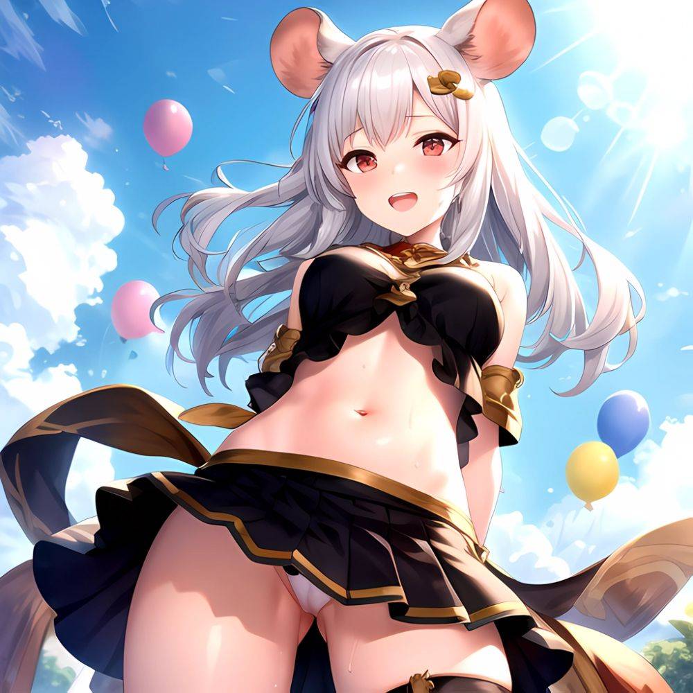 1girl Animal Ears Balloon Blush Granblue Fantasy Hair Ornament Hairclip Highres Medium Hair Mouse Ears Navel Open Mouth Pleated, 1740226185 - AIHentai - #main