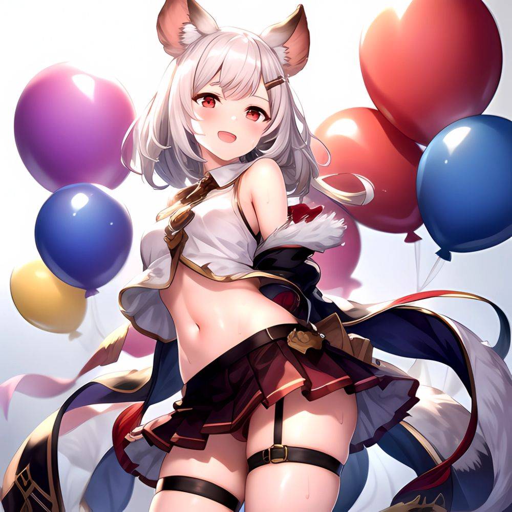 1girl Animal Ears Balloon Blush Granblue Fantasy Hair Ornament Hairclip Highres Medium Hair Mouse Ears Navel Open Mouth Pleated, 213543348 - AIHentai - #main