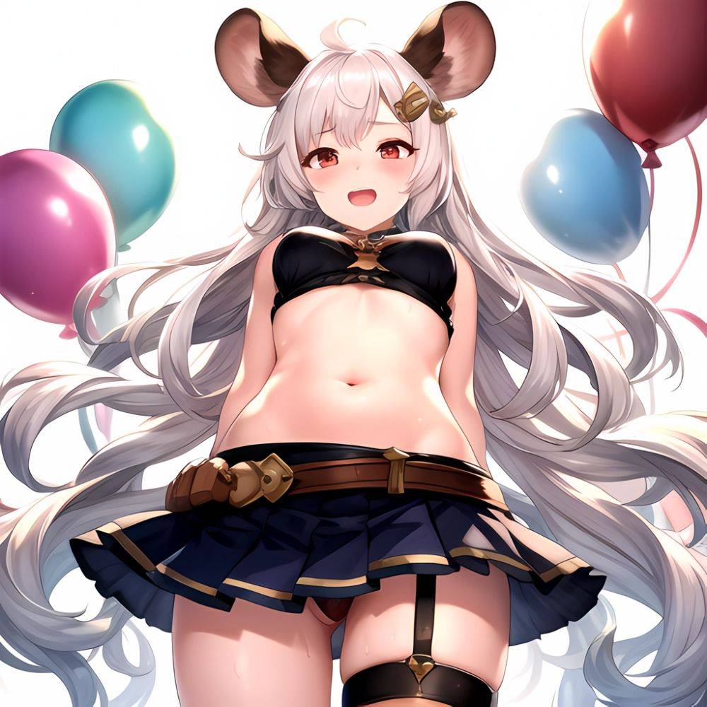 1girl Animal Ears Balloon Blush Granblue Fantasy Hair Ornament Hairclip Highres Medium Hair Mouse Ears Navel Open Mouth Pleated, 189247802 - AIHentai - #main