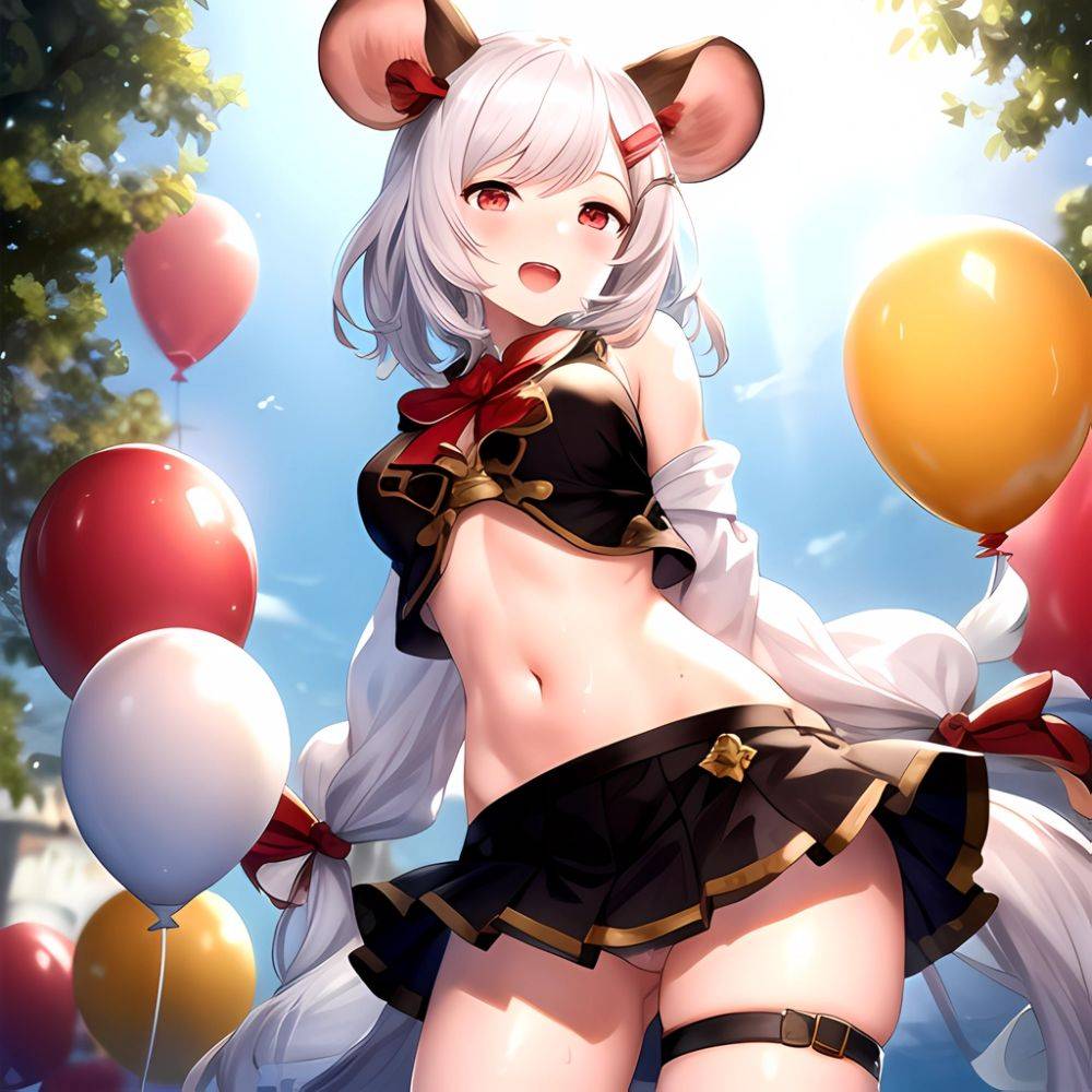 1girl Animal Ears Balloon Blush Granblue Fantasy Hair Ornament Hairclip Highres Medium Hair Mouse Ears Navel Open Mouth Pleated, 2071256963 - AIHentai - #main