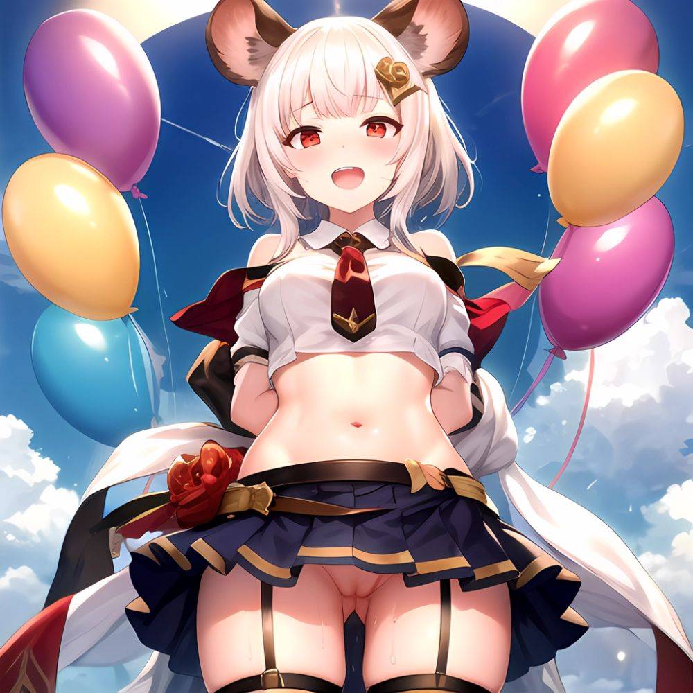 1girl Animal Ears Balloon Blush Granblue Fantasy Hair Ornament Hairclip Highres Medium Hair Mouse Ears Navel Open Mouth Pleated, 898354545 - AIHentai - #main