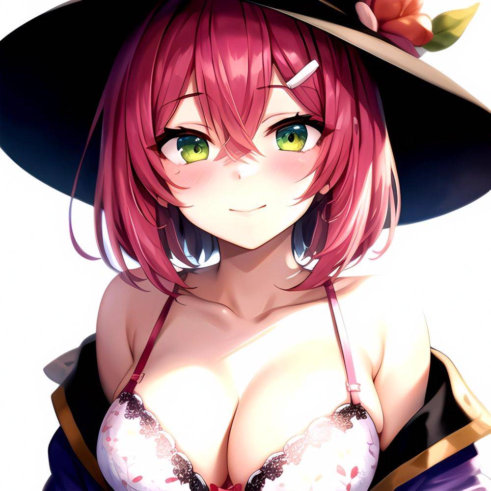 1girl Blush Bob Cut Bra Breasts Cleavage Close Up Closed Mouth Collarbone Commentary Eyelashes Eyes Visible Through Hair Floral, 2256257661 - AIHentai - #main