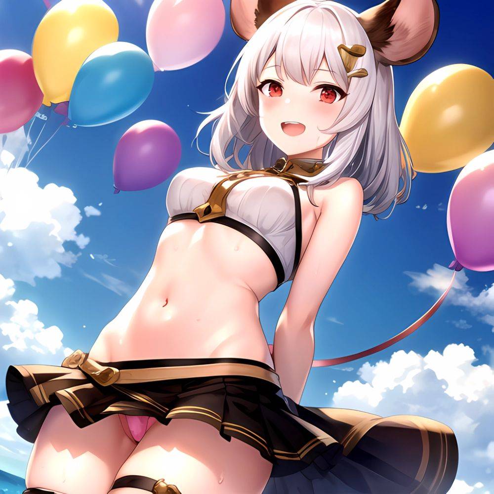 1girl Animal Ears Balloon Blush Granblue Fantasy Hair Ornament Hairclip Highres Medium Hair Mouse Ears Navel Open Mouth Pleated, 3462136714 - AIHentai - #main