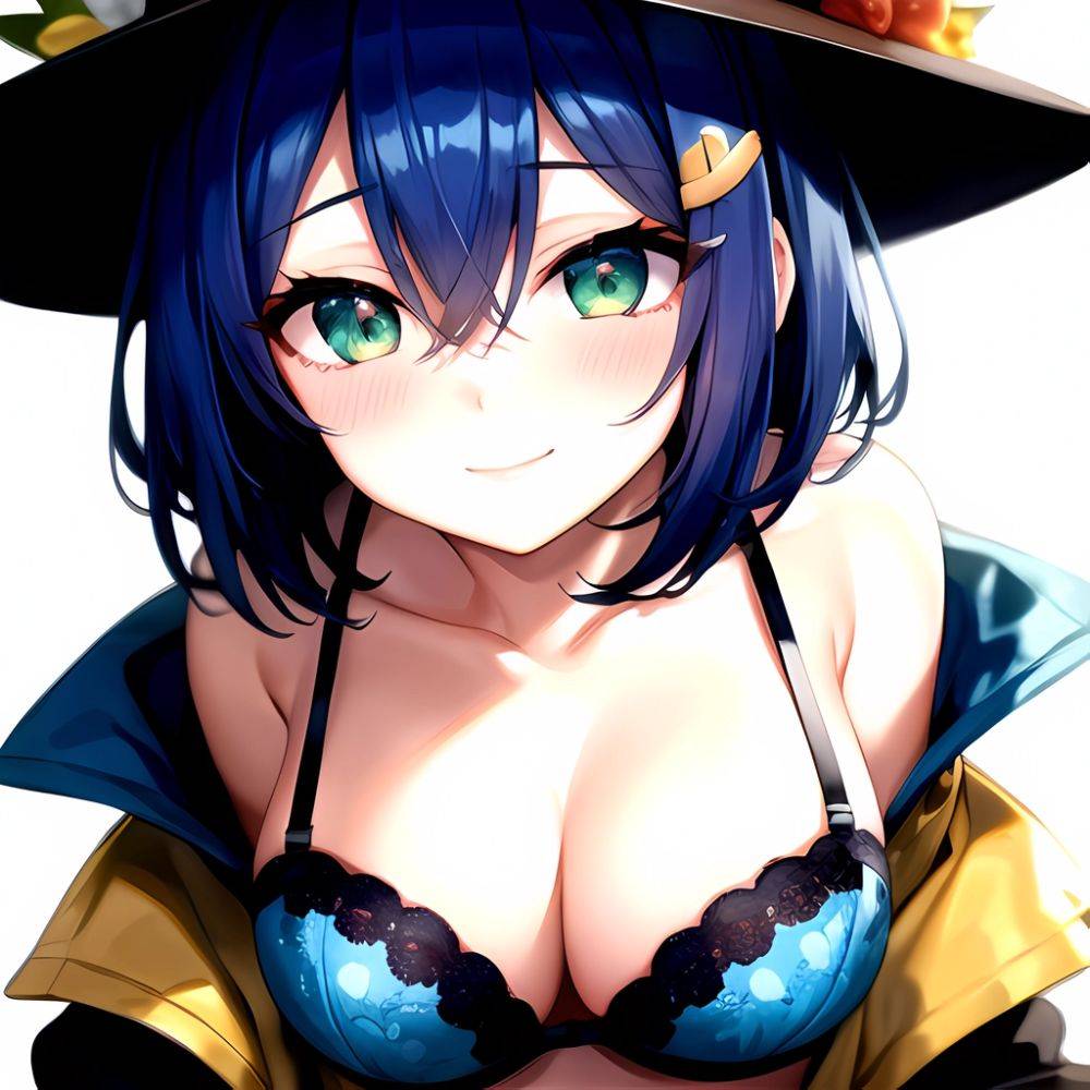 1girl Blush Bob Cut Bra Breasts Cleavage Close Up Closed Mouth Collarbone Commentary Eyelashes Eyes Visible Through Hair Floral, 4177552036 - AIHentai - #main