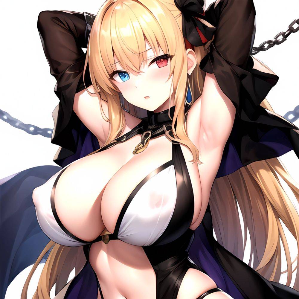 1girl Absurdres Armpits Arms Up Arms Behind Head Barghest Fate Barghest Second Ascension Fate Blonde Hair Blue Eyes Blush Breast, 3323484513 - AIHentai - #main