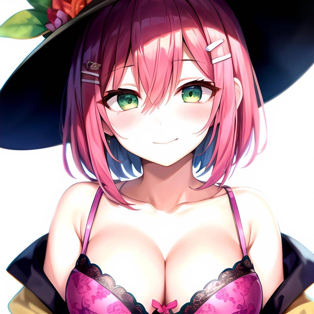 1girl Blush Bob Cut Bra Breasts Cleavage Close Up Closed Mouth Collarbone Commentary Eyelashes Eyes Visible Through Hair Floral, 2898534671 - AIHentai - #main