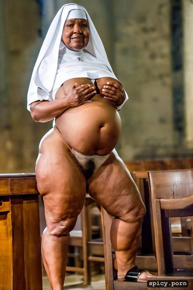 nun 65 years old hairy, ultrarealistic, in church, full body face - #main