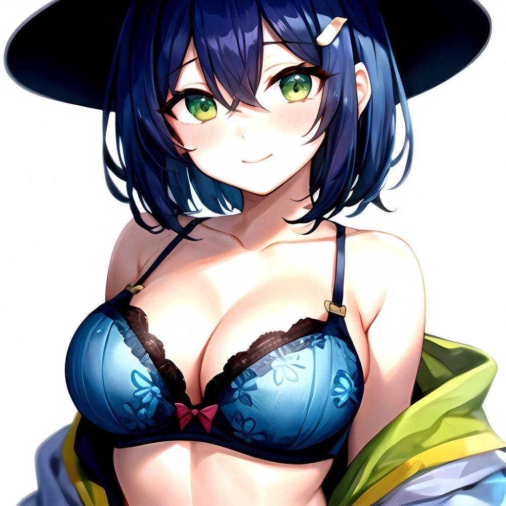 1girl Blush Bob Cut Bra Breasts Cleavage Close Up Closed Mouth Collarbone Commentary Eyelashes Eyes Visible Through Hair Floral, 4044042426 - AIHentai - #main