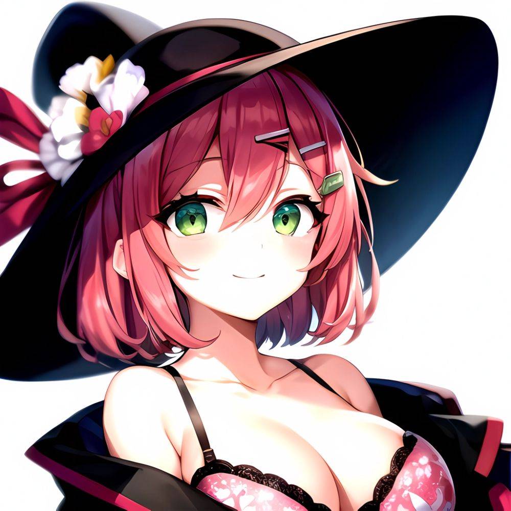 1girl Blush Bob Cut Bra Breasts Cleavage Close Up Closed Mouth Collarbone Commentary Eyelashes Eyes Visible Through Hair Floral, 2141954245 - AIHentai - #main