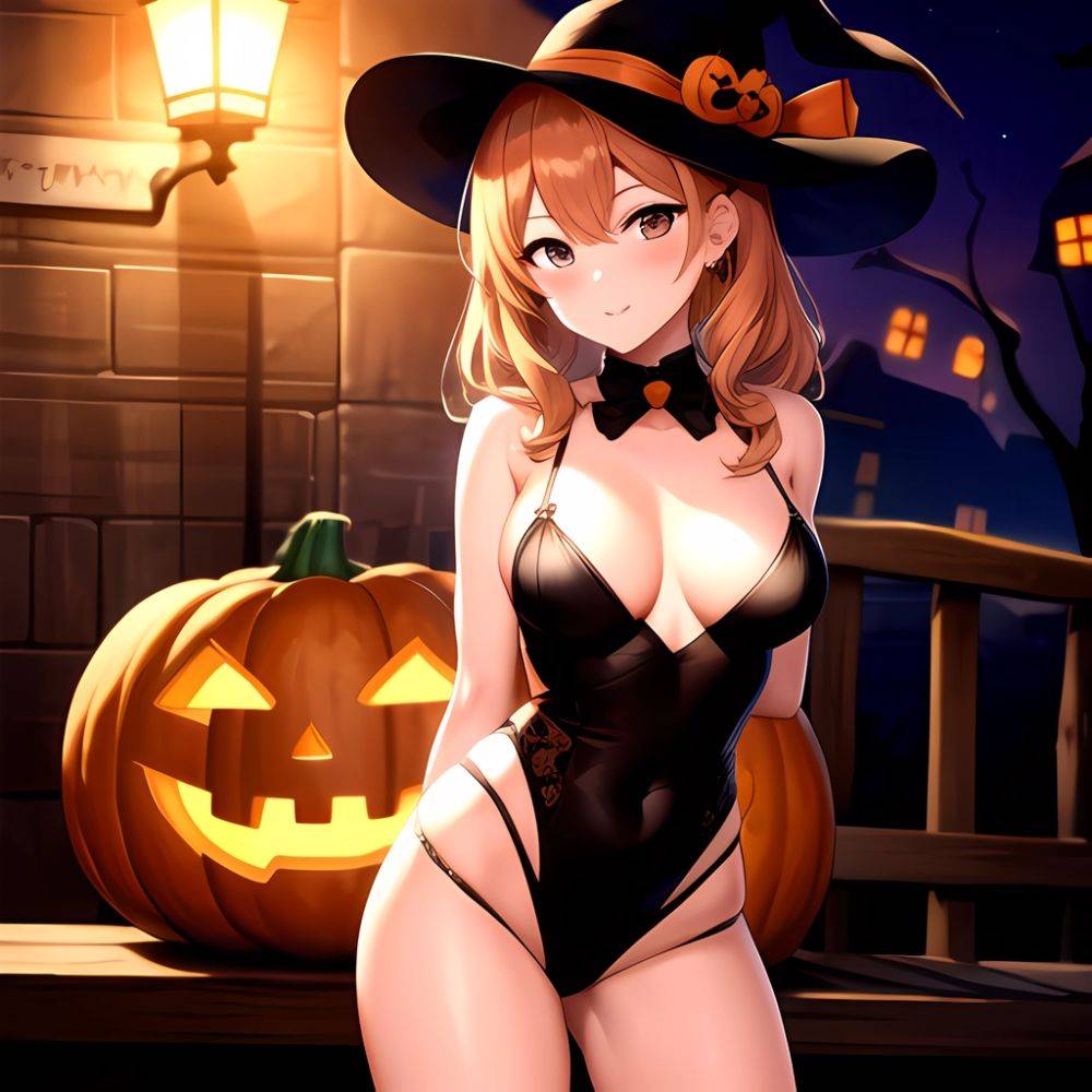 1girl Solo Sexy Outfit Halloween Pumpkins Standing Arms Behind Back, 3287698127 - AIHentai - #main